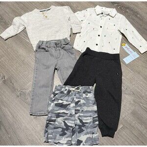 Toddler Boys Clothing Bundle 2T-5 Pieces 2 Pants, 2 Tops, 1 Shorts